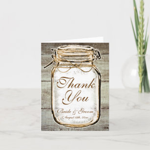 Cartão De Agradecimento Rustic Mason Jar Barn Wood Wedding Thank You Cards
