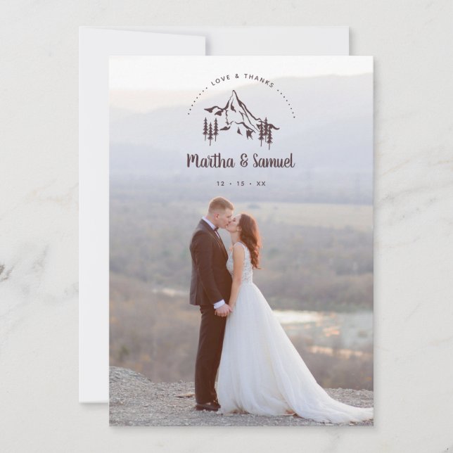 Cartão De Agradecimento Rustic Mountains Landscape Romantic Photo Wedding (Frente)