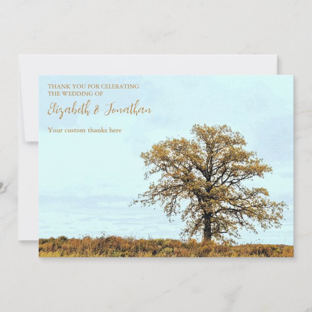 Cartão De Agradecimento Rustic Oak Tree Autumn Wedding (Frente)
