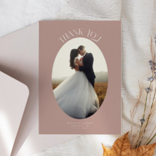 Cartão De Agradecimento Rustic Obrigado Oval Dusty Rosa Foto De Casamento