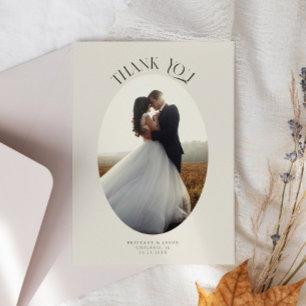 Cartão De Agradecimento Rustic Obrigado Oval Frame Cream Foto De Casamento