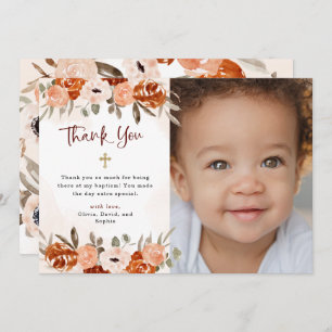 Cartão De Agradecimento Rustic Orange Boho Imagem De Batismo De Aquarela