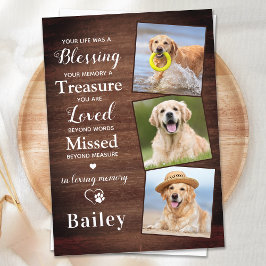 Cartão De Agradecimento Rustic Personalized 3 Photo Dog Perde Pet Memorial