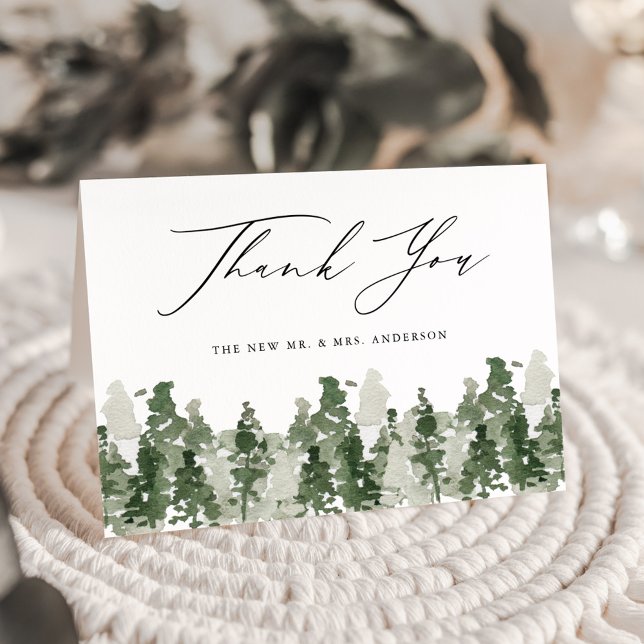 Cartão De Agradecimento Rustic Pine Forest Wedding Folded Thank You Card (Criador carregado)