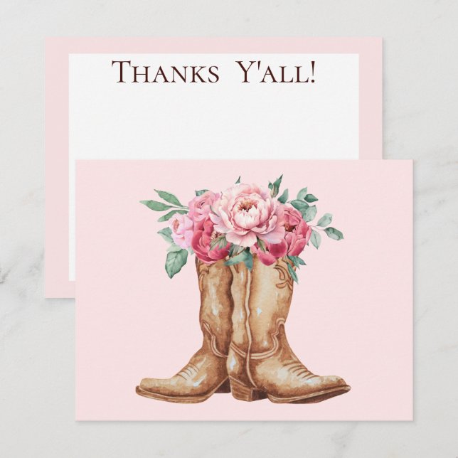 Cartão De Agradecimento Rustic Pink Floral Boho Bridal Shower Thank You (Frente/Verso)