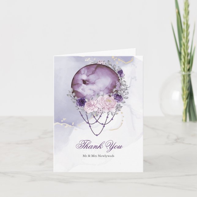 Cartão De Agradecimento Rustic Purple Celestial Full Moon Thank You Card (Frente)