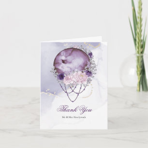 Cartão De Agradecimento Rustic Purple Celestial Full Moon Thank You Card