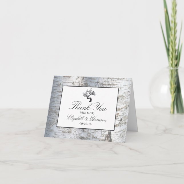 Cartão De Agradecimento Rustic Silver Birch Tree Wedding Thank You (Frente)