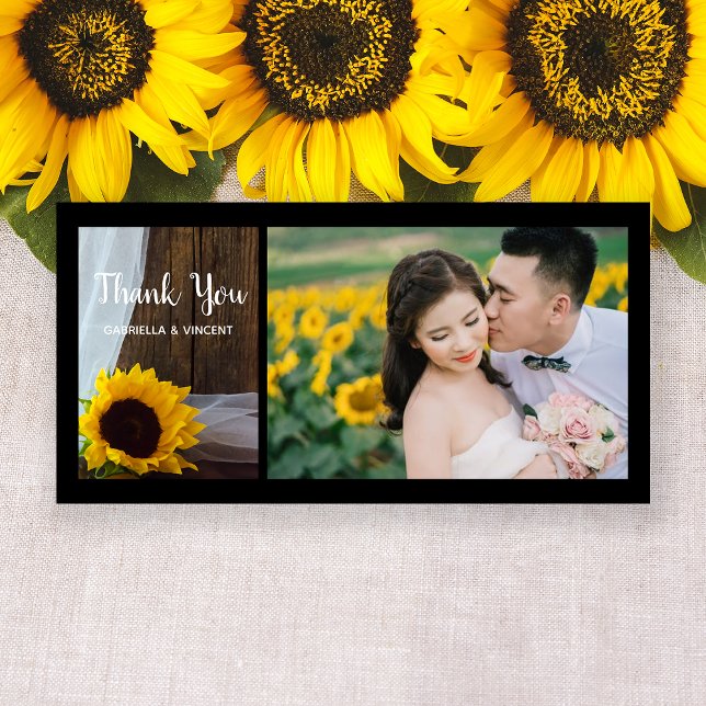 Cartão De Agradecimento Rustic Sunflower and Barn Wood Wedding Thank You (Criador carregado)