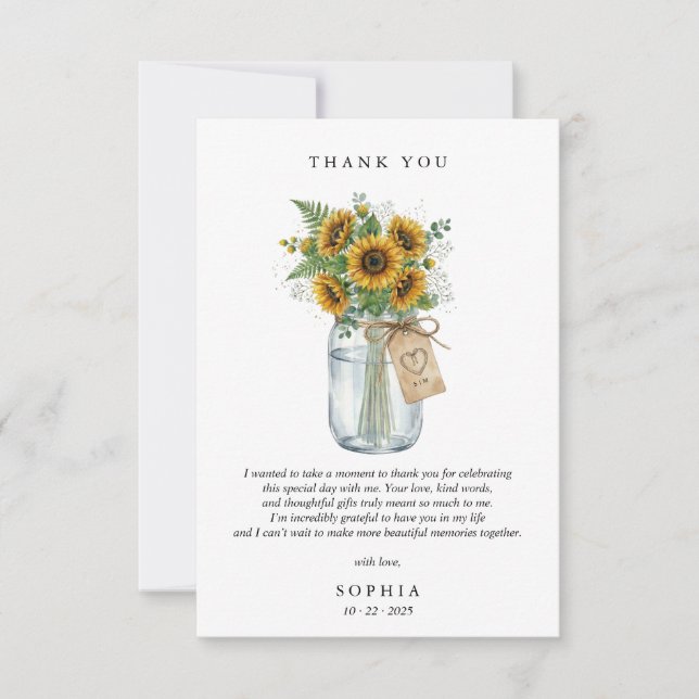 Cartão De Agradecimento Rustic Sunflower Flat Thank You Card (Frente)