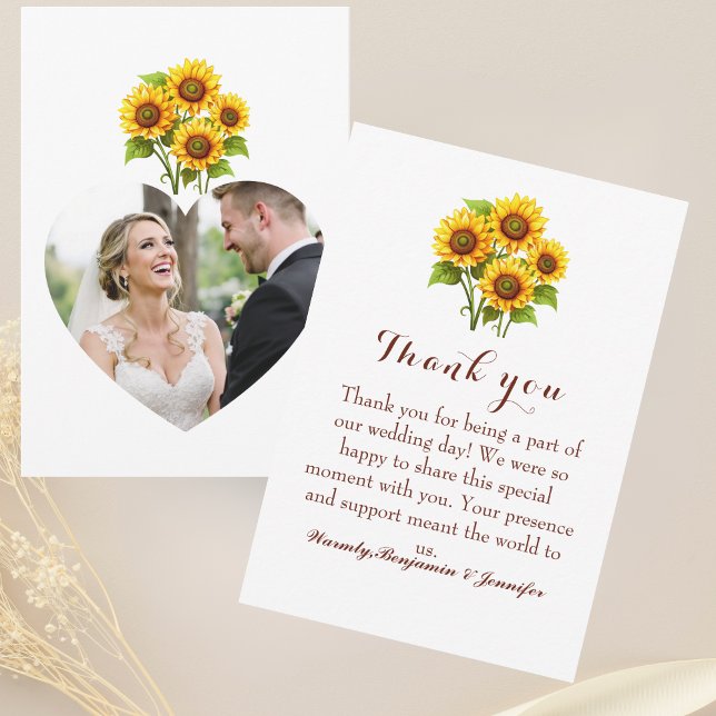 Cartão De Agradecimento Rustic Sunflower Wedding Photo  (Criador carregado)