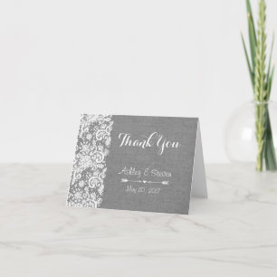 Cartão De Agradecimento Rustic Thank You Card - Gray Burlap and Lace
