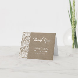 Cartão De Agradecimento Rustic Thank You Card - wedding - Burlap and Lace