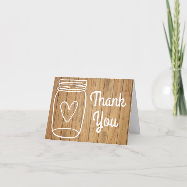 Cartão De Agradecimento Rustic Thank You Mason Jar Brown Wood Wedding (Frente)