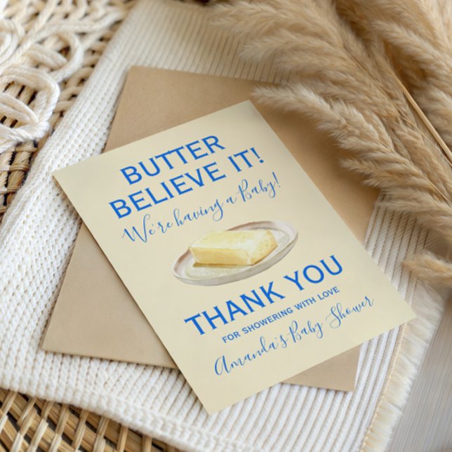 Cartão De Agradecimento Rustic Theme Butter Yellow Blue Baby Shower  (Criador carregado)