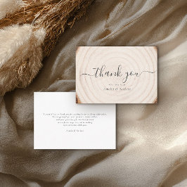 Cartão De Agradecimento Rustic Tree Ring Wood Script Calligraphy Wedding