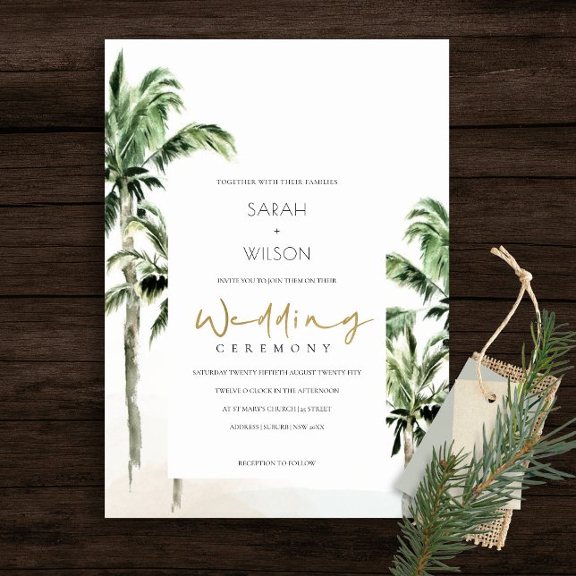 Cartão De Agradecimento Rustic Tropical Beach Palm Trees Wedding Invite (Criador carregado)