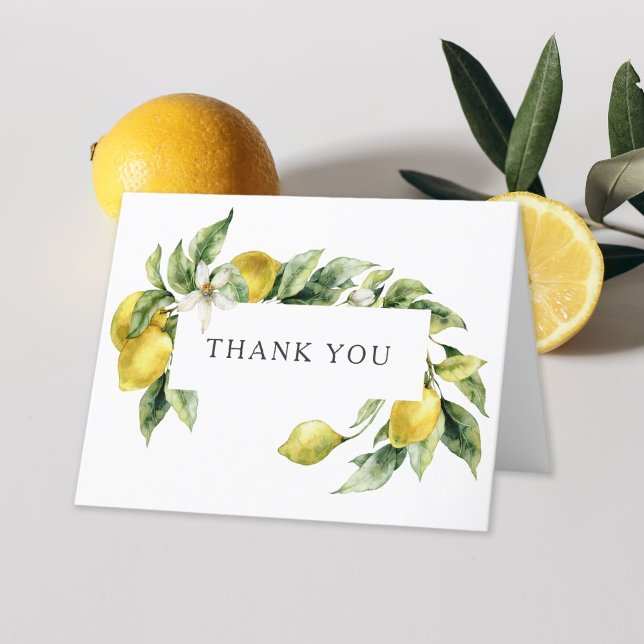 Cartão De Agradecimento Rustic Watercolor Lemons Casamento Obrigado (Sample thank you message inside to edit or use as written!)