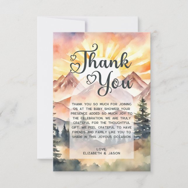 Cartão De Agradecimento Rustic Watercolor Mounts Nature Sunrise Script (Frente)