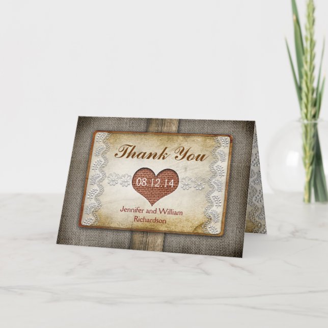 Cartão De Agradecimento rustic wedding thank you cards (Frente)
