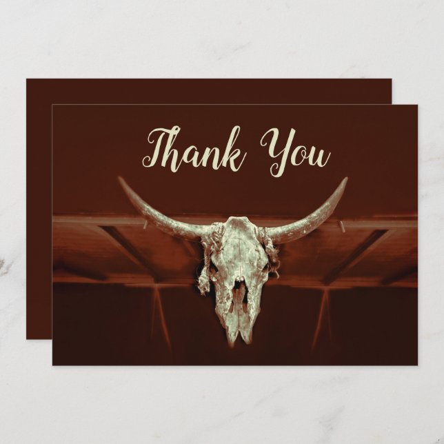 Cartão De Agradecimento Rustic Weds Brown Western Bull - País (Frente/Verso)