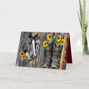 Cartão De Agradecimento Rustic Western Horse Cowboy Botas Sunflower