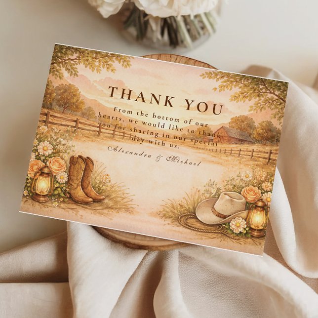 Cartão De Agradecimento Rustic Western Meadow Wedding (Criador carregado)