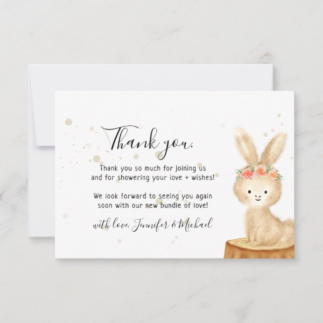 Cartão De Agradecimento Rustic wild animal bunny rabbit cute Thank You (Frente)