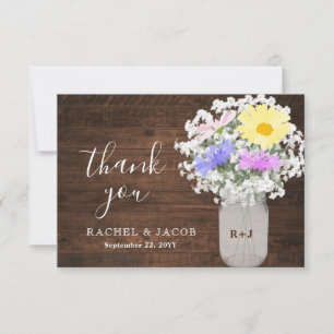 Cartão De Agradecimento Rustic Wildflower Baby's Breath Mason Jar Wedding