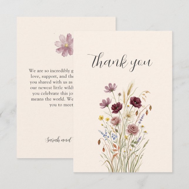 Cartão De Agradecimento Rustic Wildflower Meadow Thank You Card (Frente/Verso)