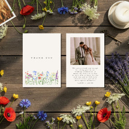 Cartão De Agradecimento Rustic Wildflower Meadow Wedding Photo