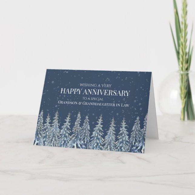 Cartão De Agradecimento Rustic Winter Anniversary Grandson & Wife Card (Frente)