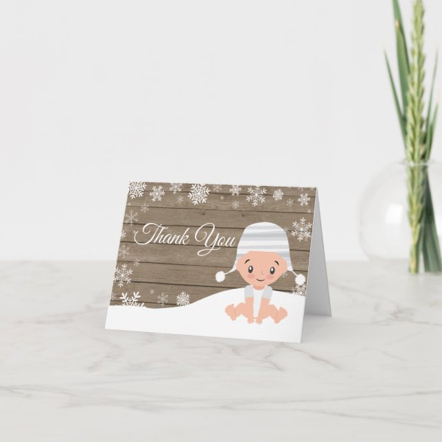 Cartão De Agradecimento Rustic Winter Snowflake Baby (Frente)