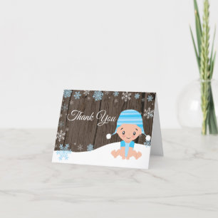 Cartão De Agradecimento Rustic Winter Snowflake Baby Boy Blue