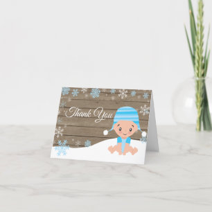 Cartão De Agradecimento Rustic Winter Snowflake Baby Boy Blue