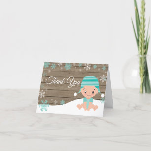 Cartão De Agradecimento Rustic Winter Snowflake Baby Teal