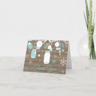 Cartão De Agradecimento Rustic Winter Snowflake Mason Jar Teal