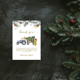 Cartão De Agradecimento Rustic Winter X'mas Tree Tractor Bear Baby Shower 