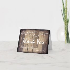 Cartão De Agradecimento Rustic Wood Double Hearts Wedding Thank You Cards