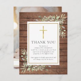 Cartão De Agradecimento Rustic Wood Greenery Christian Photo Funeral