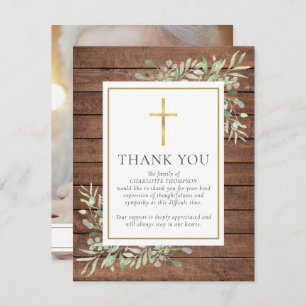 Cartão De Agradecimento Rustic Wood Greenery Christian Photo Funeral