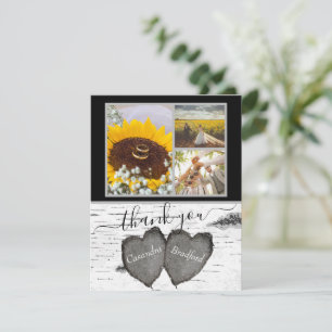 Cartão De Agradecimento Rustic Wood Hearts Aspen 3 foto colage Casamento T