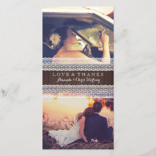 Cartão De Agradecimento Rustic Wood & Lace Wedte Foto Obrigado