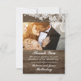 Cartão De Agradecimento Rustic Wood & Renda Vintage Casamento Agradeciment