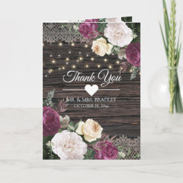Cartão De Agradecimento Rustic wood Wedding Floral Thank You
