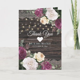 Cartão De Agradecimento Rustic wood Wedding Floral Thank You