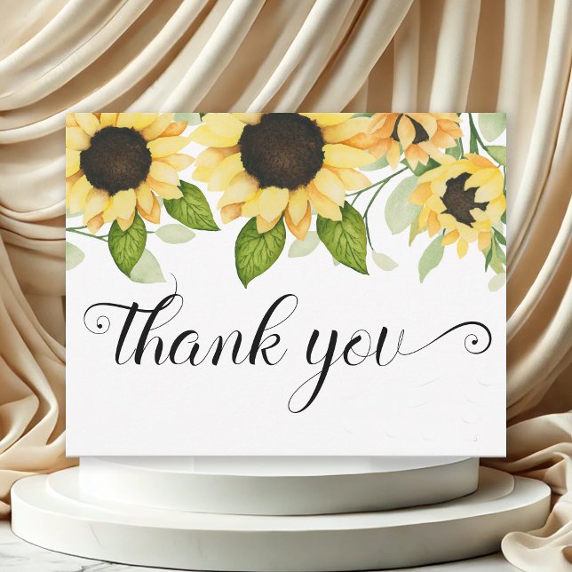 Cartão De Agradecimento Rústica Clanterna de Girassol Chá de panela Floral (Elegant Yellow Sunflowers Watercolor Floral Bridal Shower Thank You Card)