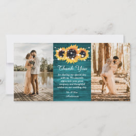 Cartão De Agradecimento Rústica Teal Wood Burlap Heart Sunflower Foto