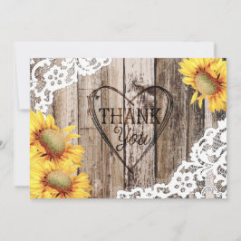 Cartão De Agradecimento Rústico Sunflower Wood Lace e Heart Obrigado