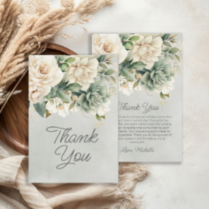 Cartão De Agradecimento Sabugueiro Branco Verde Floral Dourado Aniversário
